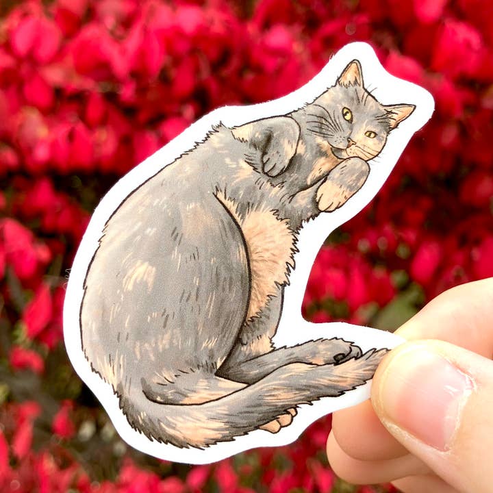 Dilute Tortie, Tortoise Shell Cat, Premium Vinyl Sticker for wholesale by Art Fimbel