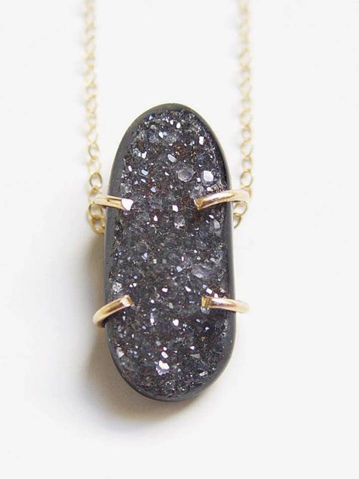 Black Druzy Crystal Gold Filled Necklace for wholesale by Friedasophie