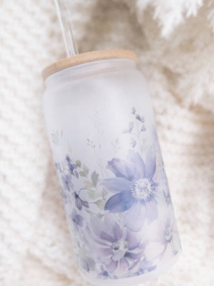 Lavender Floral Glass | 16oz Glassware for wholesale by Lotus & Lace Designs