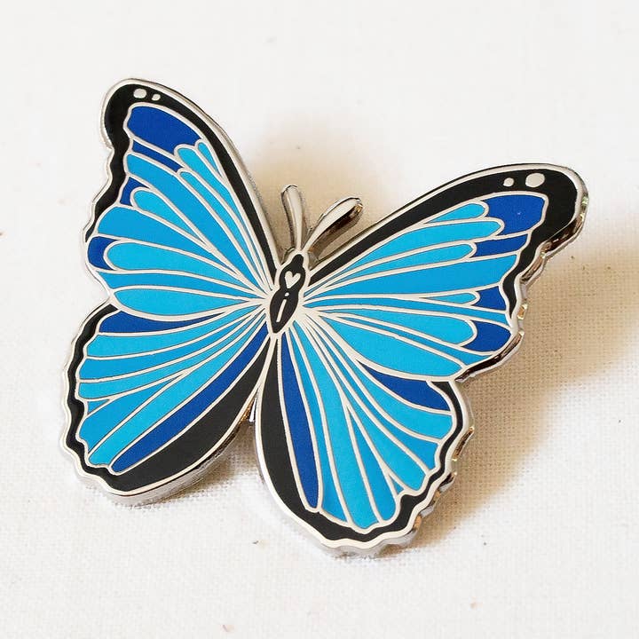 Blue Morpho Butterfly Enamel Pin for wholesale by Wildship Studio