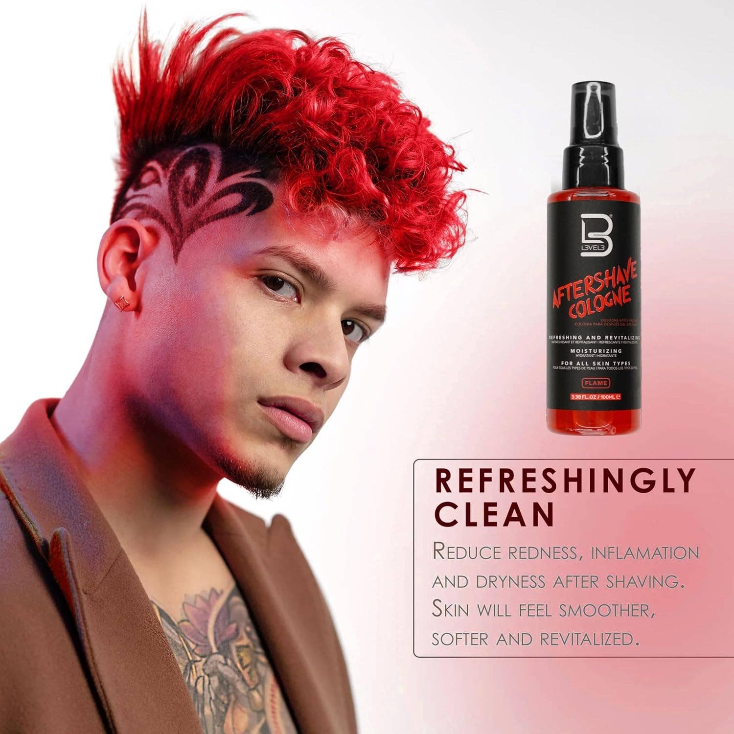 BranVx Distributors - Vente Après-rasage – homme - L3VEL3 Après-rasage Cologne Flame 100 ml Rouge - Tous types de peau5