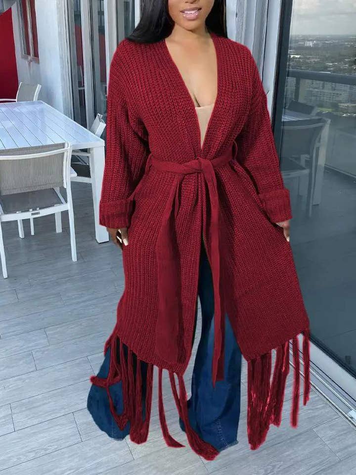 Fashion Combination - Wholesale Cardigan - Women's - trim open front chunky knit longline cardigan