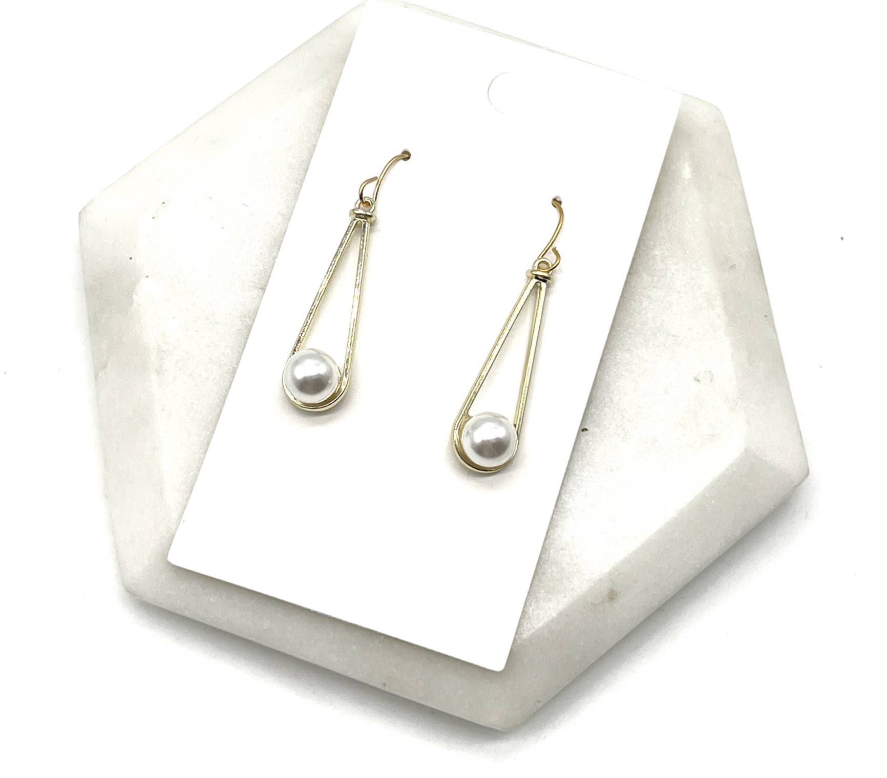 Baubles by B - Wholesale Dangle Earrings - Pearl Gold Teardrop Metal Earrings1