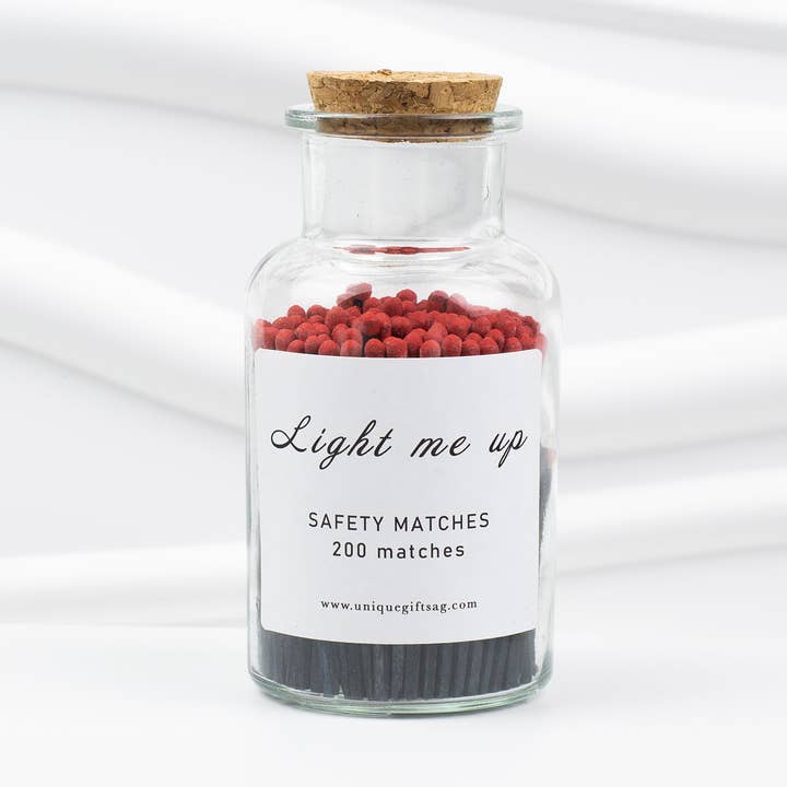 Glasflaska Tändstickor – 200 st, 7,5 cm, Svarta+Röda Tändstickshuvuden för wholesale av UniqueGiftsAG