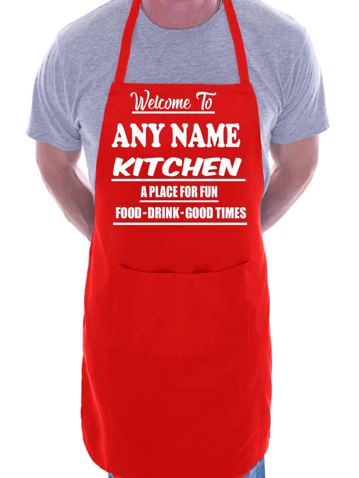 Adult Personalised Apron Welcome To Kitchen Birthday Gift My Name Cafe Name for wholesale by Print4U