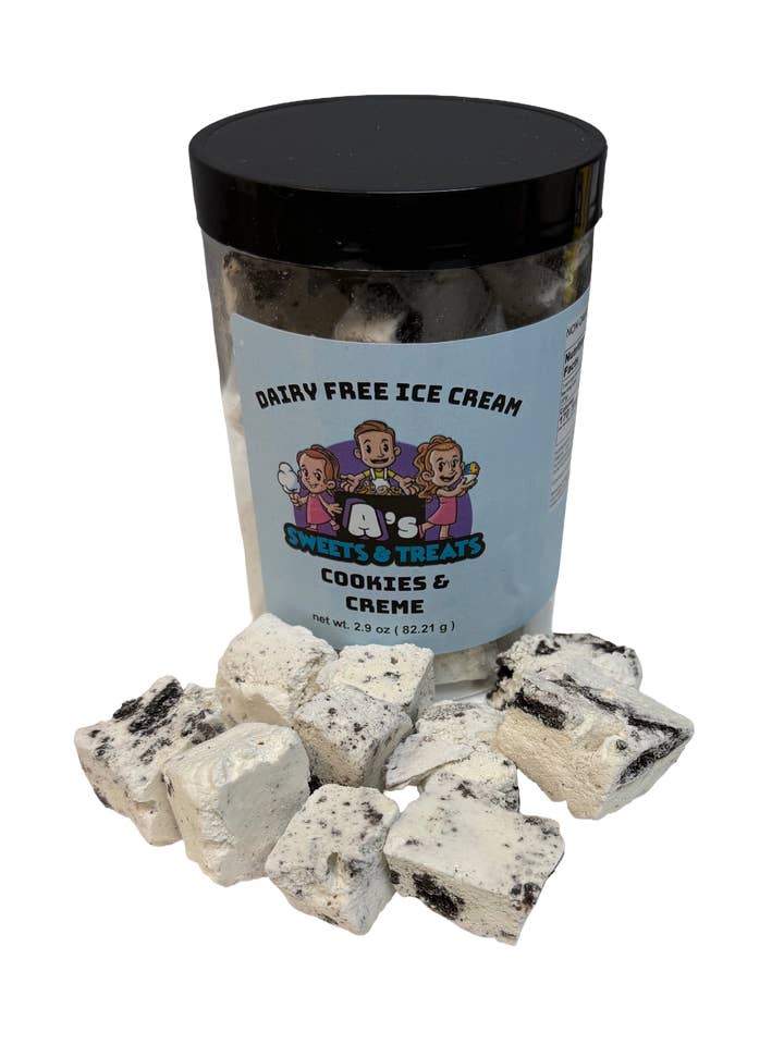 Gefriergetrocknete milchfreie Kekse und Sahneeis für den Großhandel von A’s Sweets & Treats Freeze Dried Candy