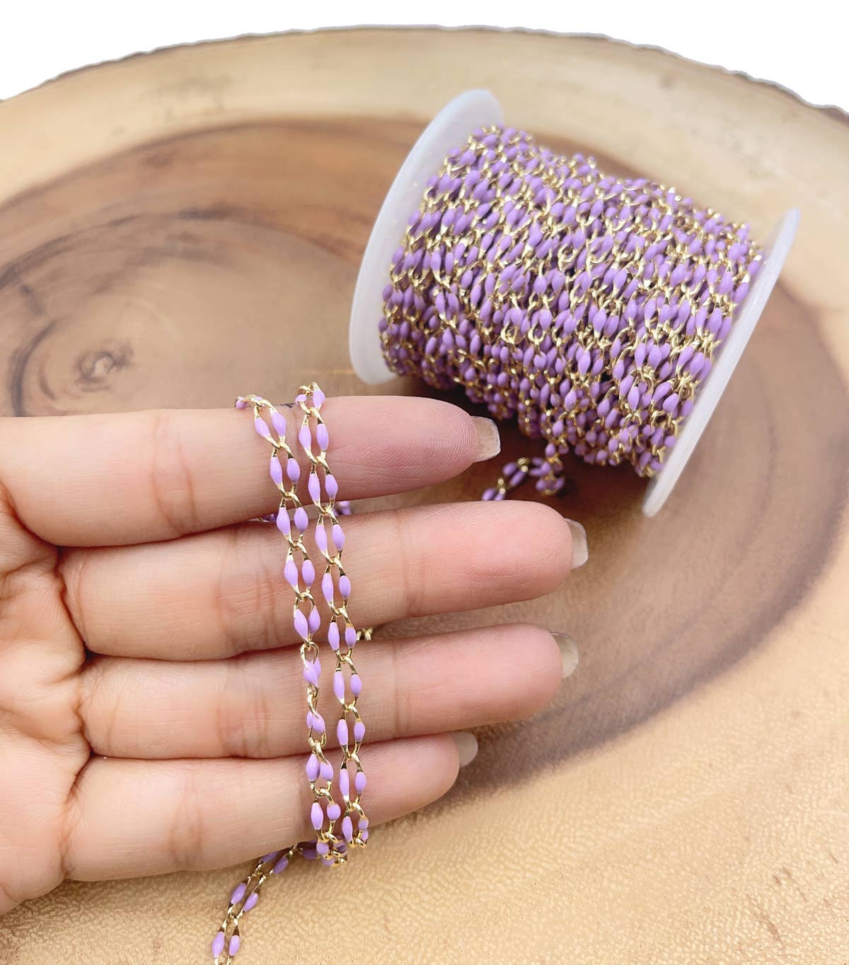 Beads Creation - Wholesale Link & Chain Necklace - Multi color Enamel Rolo Cable Paperclip Chain by Foot, CH3154