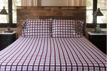 Burgundy Silver Tattersall Sheet Set for wholesale on Faire0