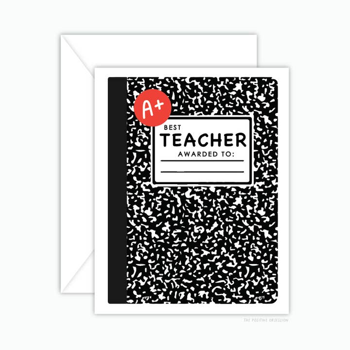 Schwarzes Kompositionsbuch Lehrer Grußkarte, Zurück zur Schule für den Großhandel von Purple Ink Paperie