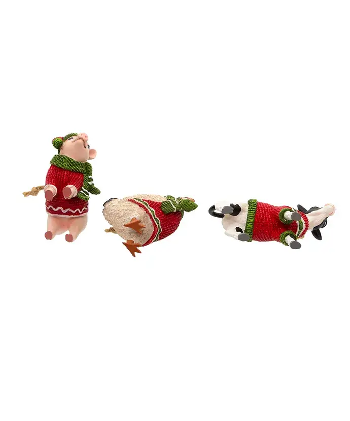 Kurt S. Adler, Inc. - Wholesale Ornament Set - 4"FARM ANIMAL W/SWEATER+SCARF 3/A1