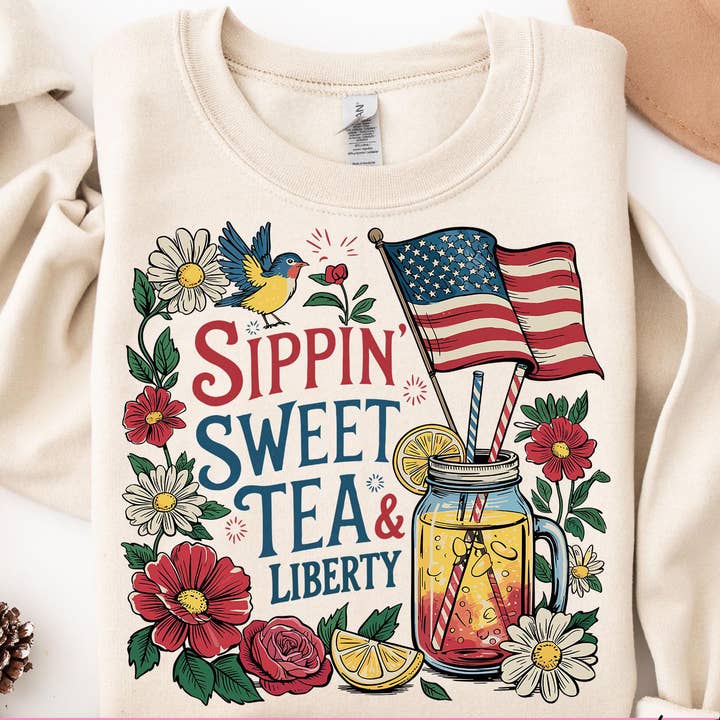 4 juli Sippin' Sweet Tea en Liberty Shirt, Sweatshirt voor wholesale door NVC Ecommerce LLC