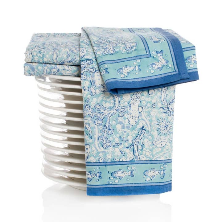 Couleur Nature - Wholesale Tea Towel - La Mer Aqua Tea Towels - Set of 3