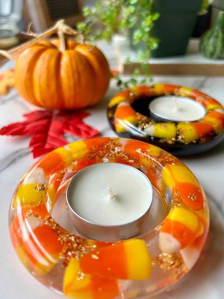 Candle Holder | Handmade | Candy Corn Fall Halloween for wholesale by Jen Lashua | Home Decor & Gifts