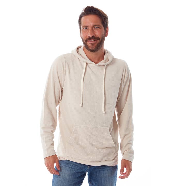 Rylan Textured Tonal Stretch Kangaroo Pocket Hoodie - Cream for wholesale by PX