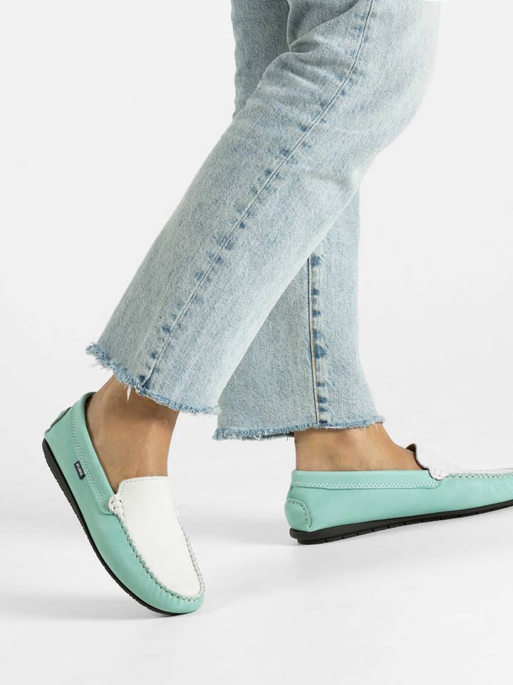 Monaco Walkers - grünes, aquafarbenes weiches Nappaleder für den Großhandel von Atlanta Mocassin