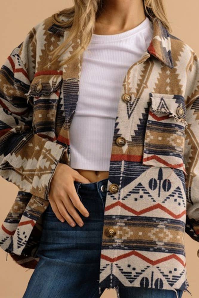 UNISHE - Wholesale Jacket - Women's - Thickened Vintage Western Aztec Print Jacket OZX1130