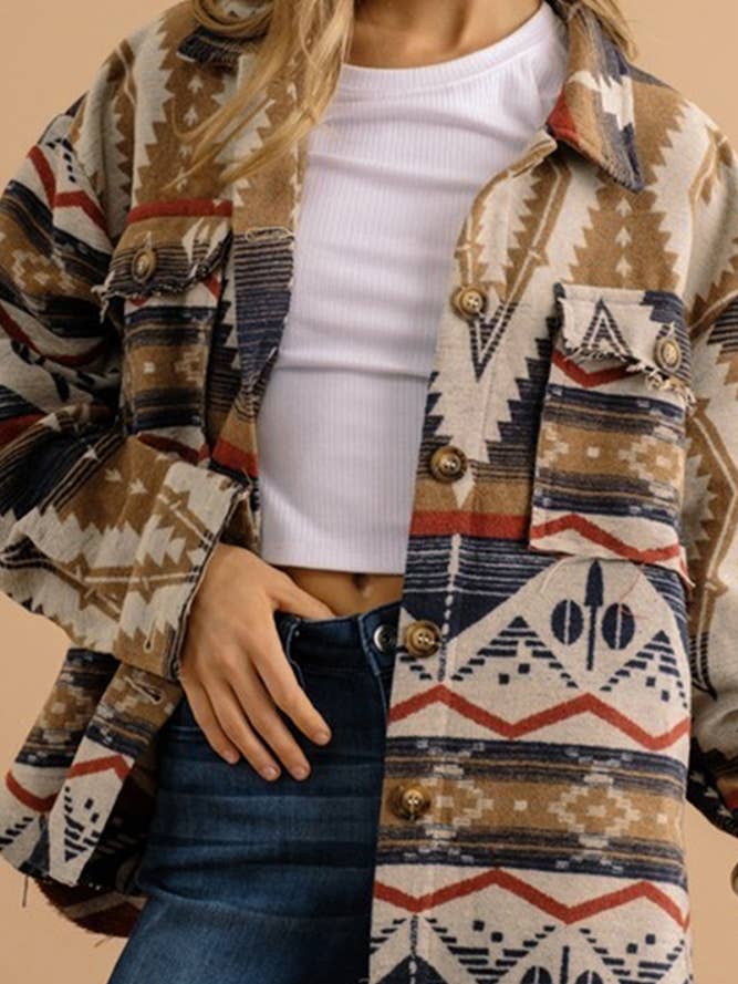 UNISHE - Wholesale Jacket - Women's - Thickened Vintage Western Aztec Print Jacket OZX113