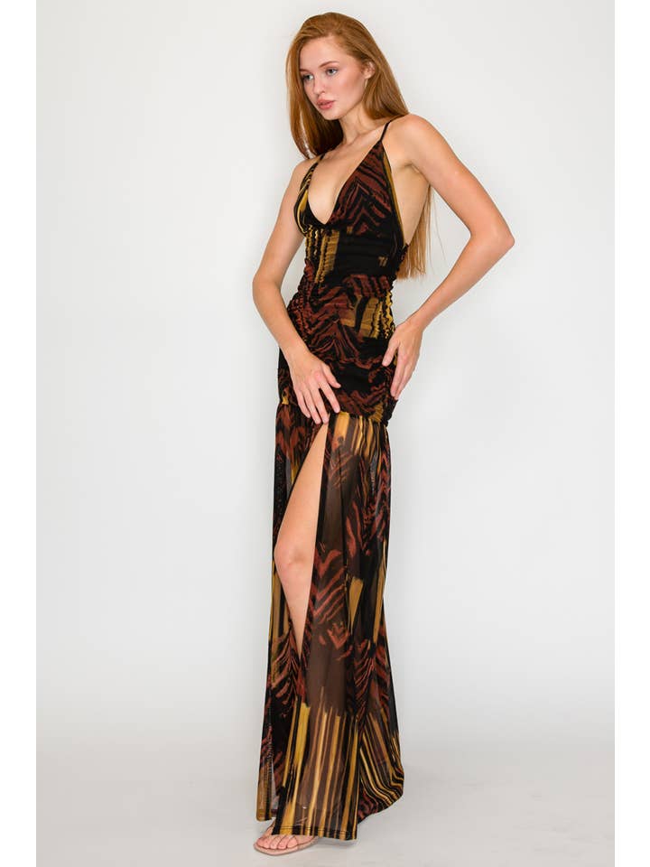 BLACK MUSTARD KD9865-PRINT MESH MAXI DRESS for wholesale on Faire4