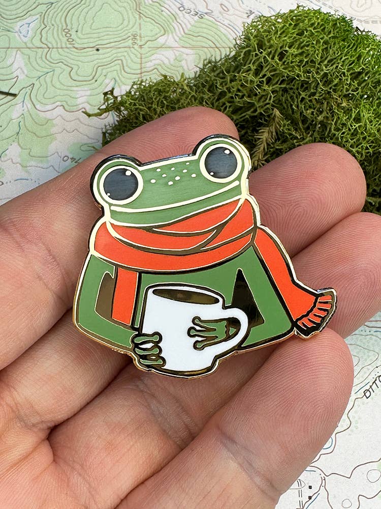 Lisa Kurt art + illustration - Wholesale Lapel Pin/Button - Coffee Frog (Timothy) hard enamel lapel pin1