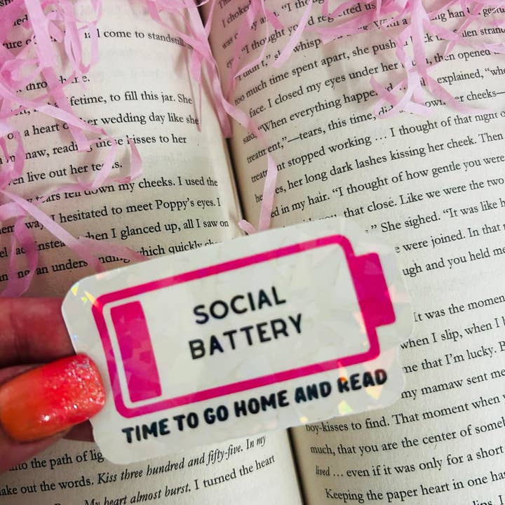TheBookShack – wholesale Sticker – Social Battery holographic sticker