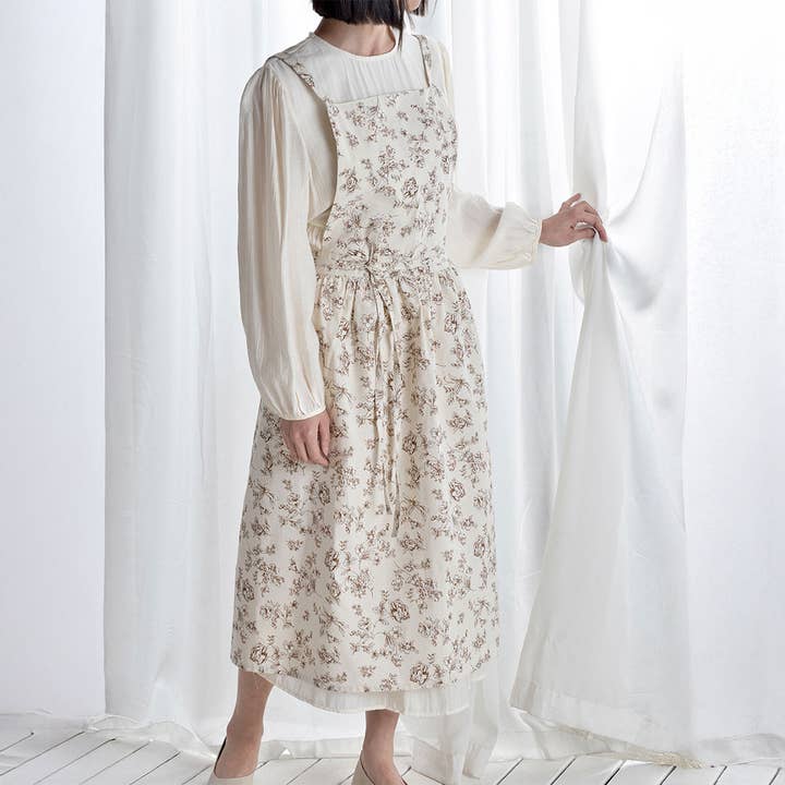 ACCITY - Wholesale Apron - Extended Floral Print Linen Aprons with pockets_CWMM33045