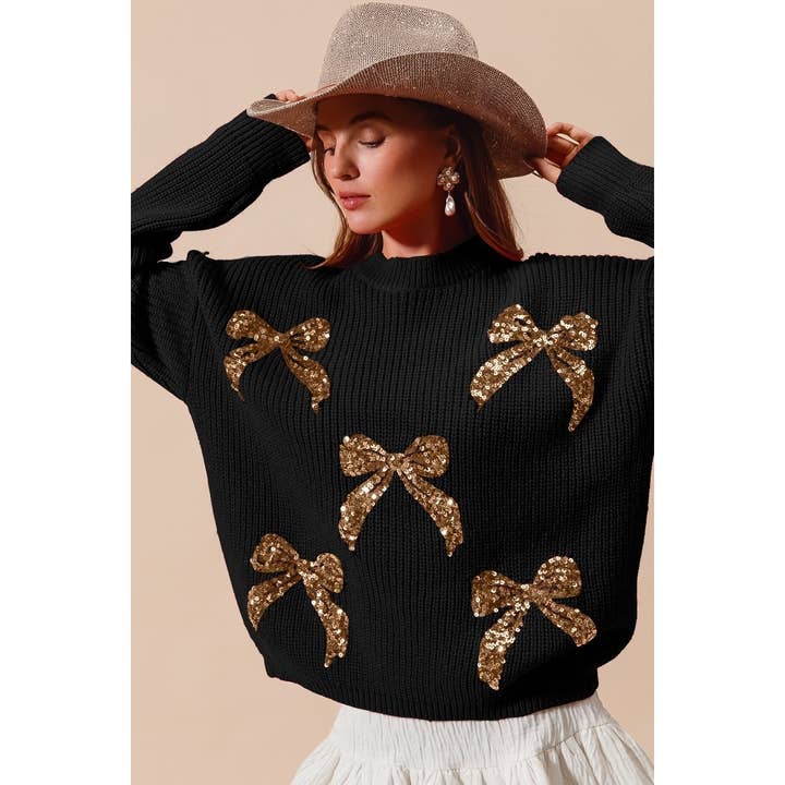 IVE - Wholesale Knit Sweater - Women's - All Over Ribbon Sequins Christmas Holiday Sweater1