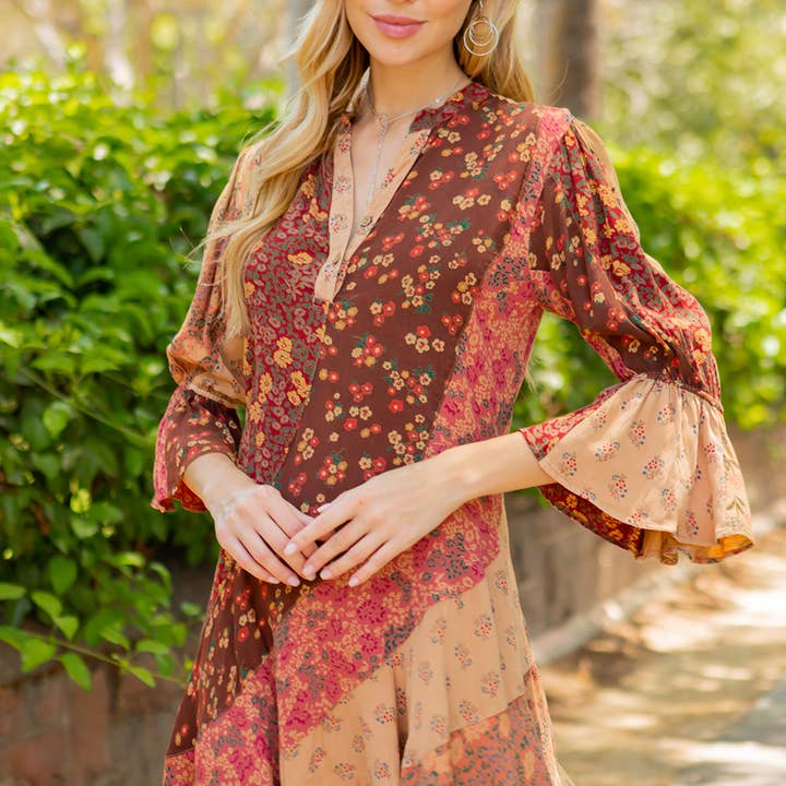Young Threads - Wholesale Dress - Women's - Boho Patchwork Overdyed Babydoll Dress