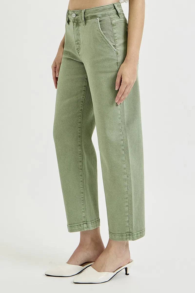 OLIVE RISEN Full Size Tummy Control High Rise Crop Barrel Jeans Plus Size for wholesale on Faire2