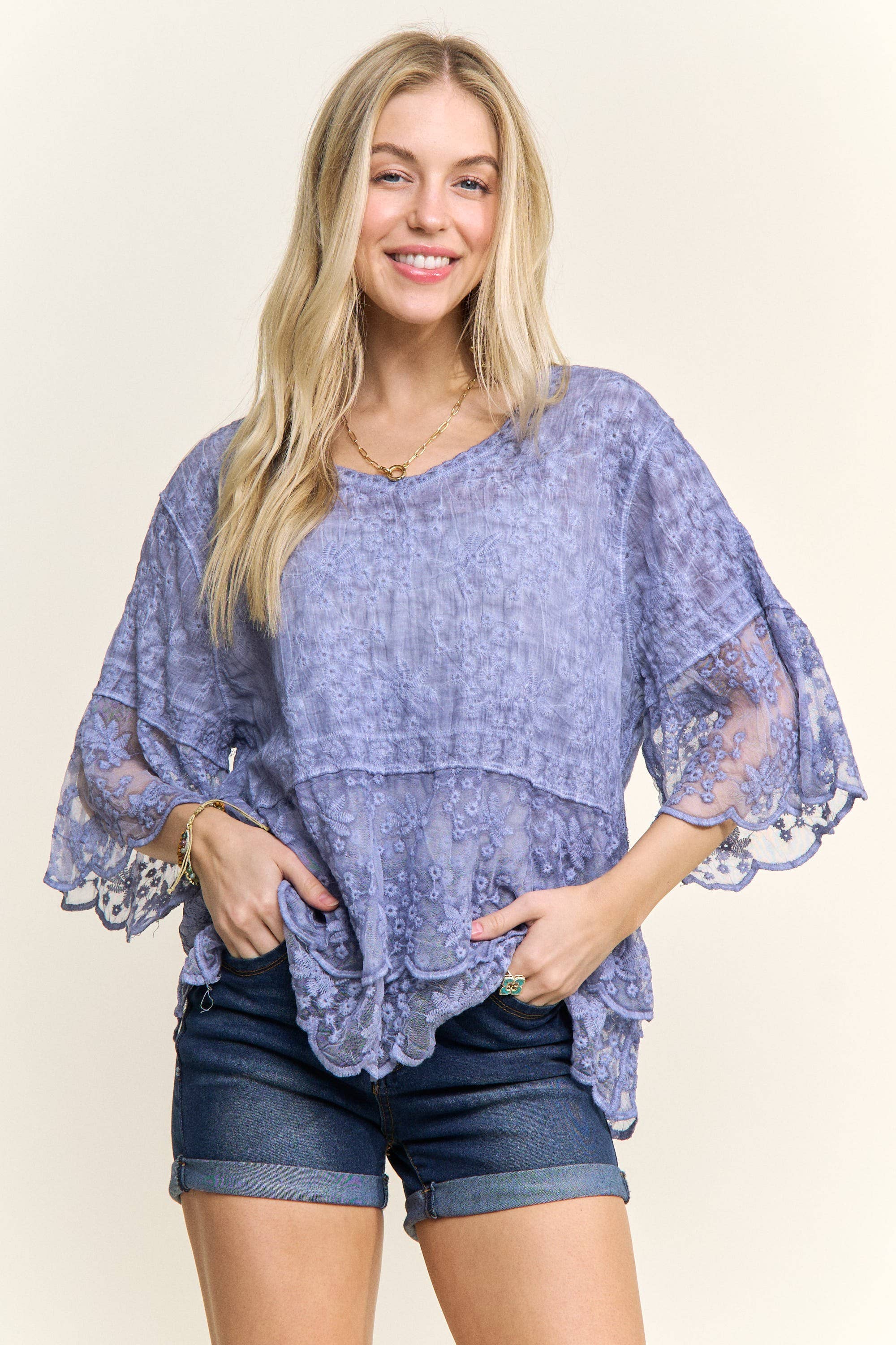 ADORA LA – wholesale Blus - Dam – CET3907 - 3/4 ÄRMAR SPETSBLOUS16