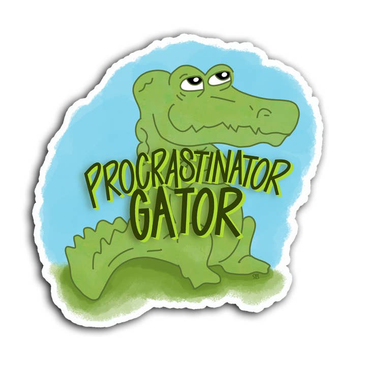 Procrastinator Gator | Autocollant en vinyle amusant et imperméable pour la vente par Shemazing Designs