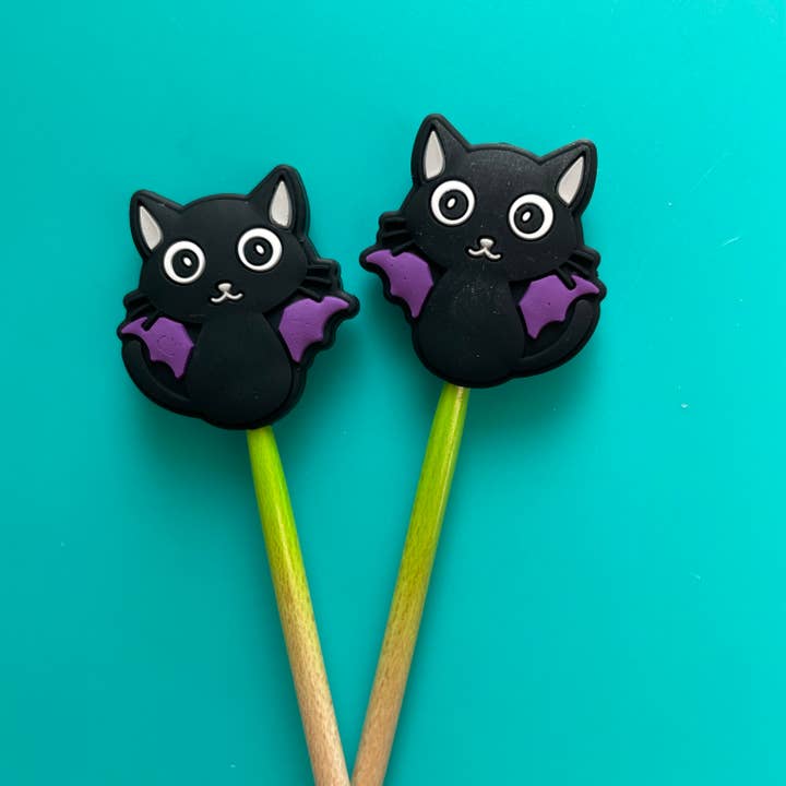 Knitting Needle Point Protectors Black Cat Bat Halloween for wholesale by Comma Craft Co