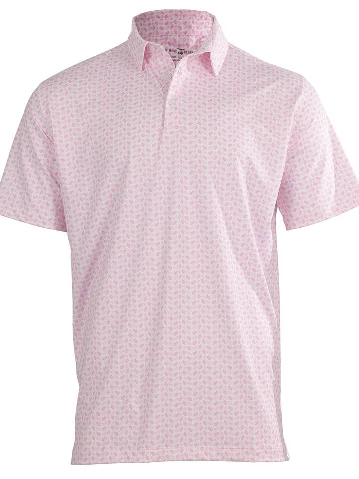 Albatross Polo - Estampa Completa de Azáleas e Cornos - Rosa / Branco por atacado de Bald Head Blues