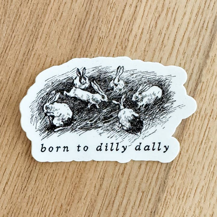 Autocollant en vinyle Dilly Dally Rabbit pour la vente par Kinsfolk Stickers
