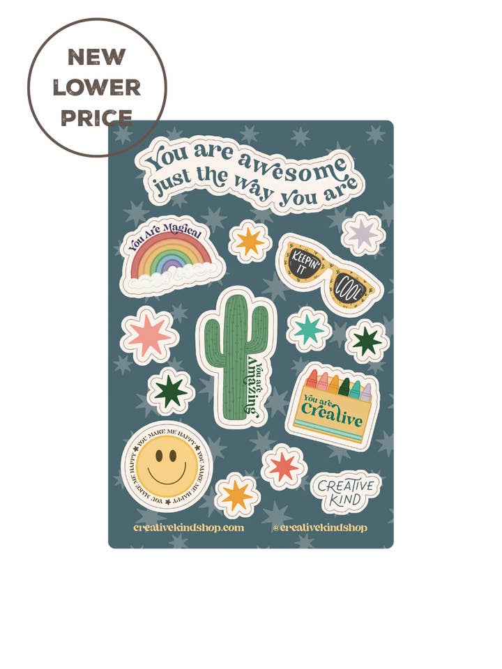 Affirmation Sticker Sheet – You Are Awesome Encouragement Vinyl Sticker Sheet for wholesale by Creative Kind
