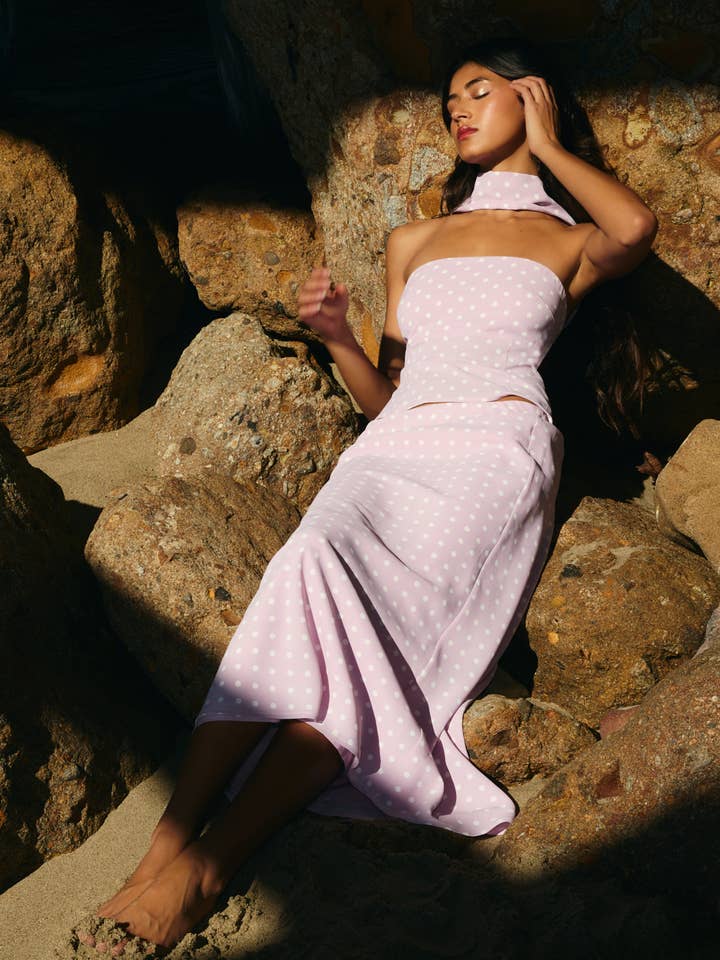 POLKA DOT MID RISE MAXI SKIRT for wholesale by LE LIS