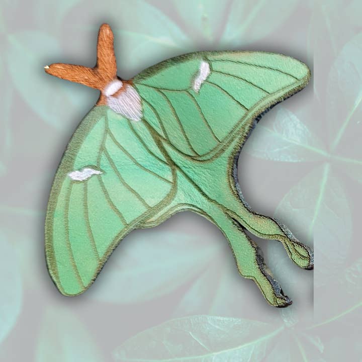 Wyrd & Witchy Art - Wholesale Brooch - Luna Moth Leather Pin3