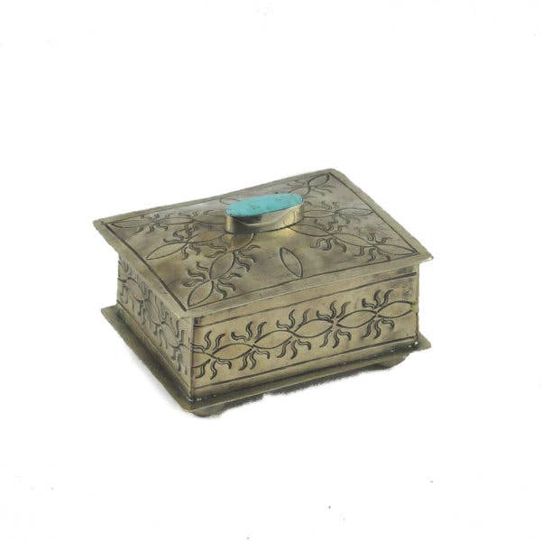 J.Alexander Rustic Silver - Wholesale Decorative Box - WJA-015-2-T SMALL STAMPED BOX W/ TURQ