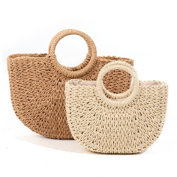 Funkyrel® Atzbranding Limited - Wholesale Tote Bag - Women's - Baggie - Handwoven Half-Moon Straw Tote Bag