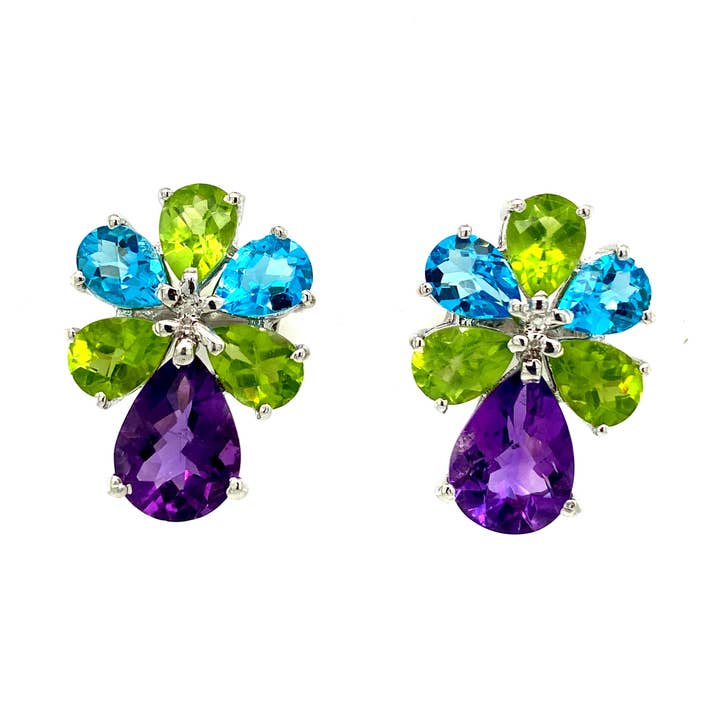 Arete con piedras multicolores en plata 925 KST - 52375 para venta al por mayor de Kotawala Jewels