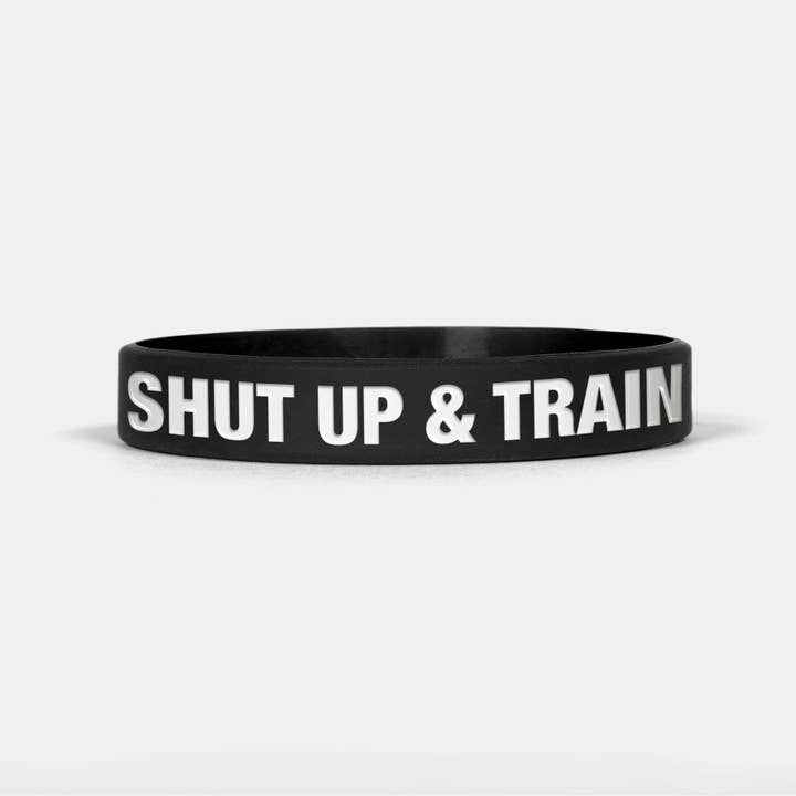 Black White Shut Up And Train Motivational Wristband for wholesale on Faire