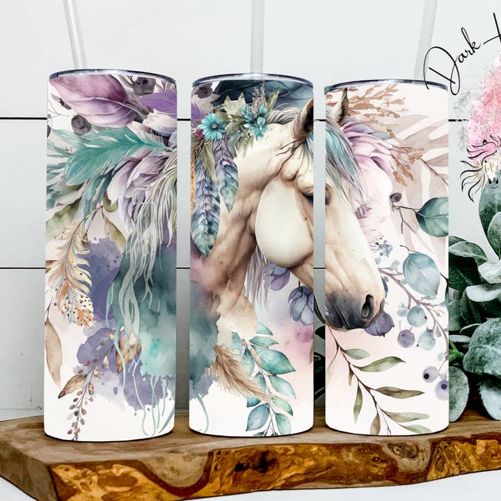The Feathered Equine Tumbler / Horse for wholesale by Dark Horse Dream Designs LLC