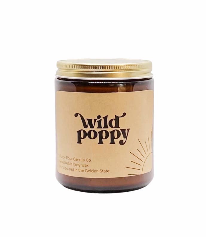 Poppy Rose Candle Co. - Wholesale Jar/Filled Candle - Wild Poppy 8 oz coconut wax amber jar candle4