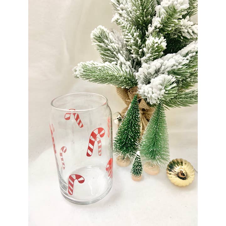 Candy Cane 16 oz Glass Cup for wholesale on Faire2