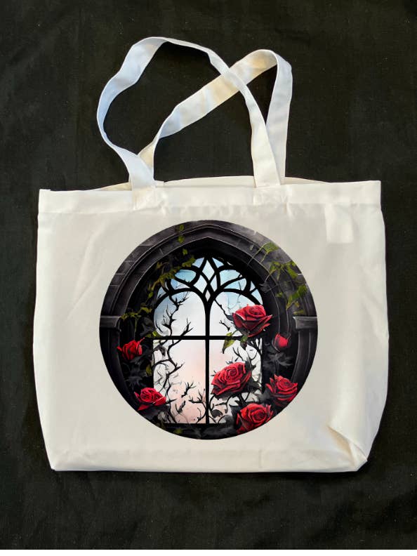 Bolso de Mano Espeluznante Ventana de Catedral y Rosas de Medianoche para venta al por mayor de thegloomycottage