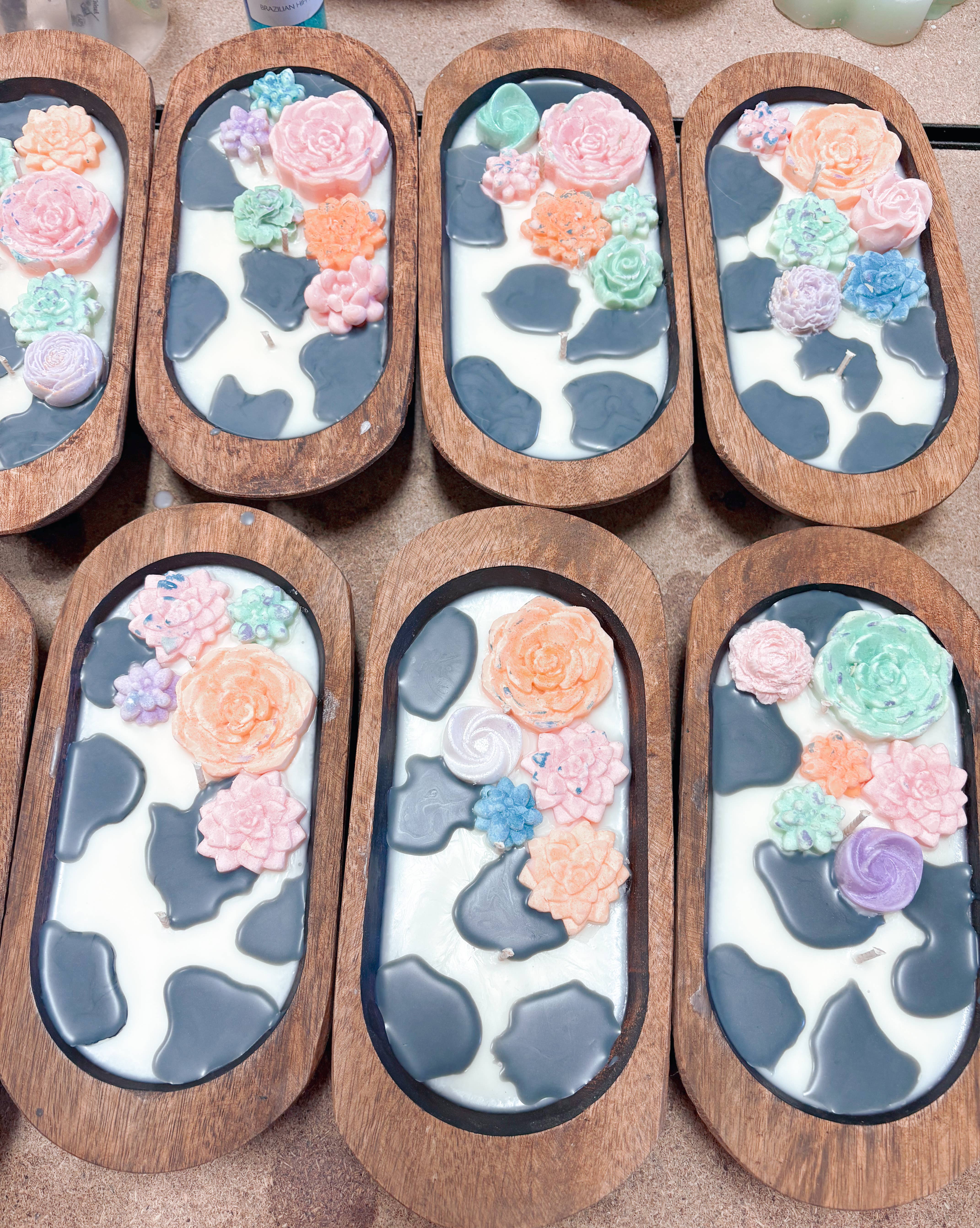 Simply Rustic - Wholesale Jar/Filled Candle - Cowprint Succulent Dough Bowl Candle 1