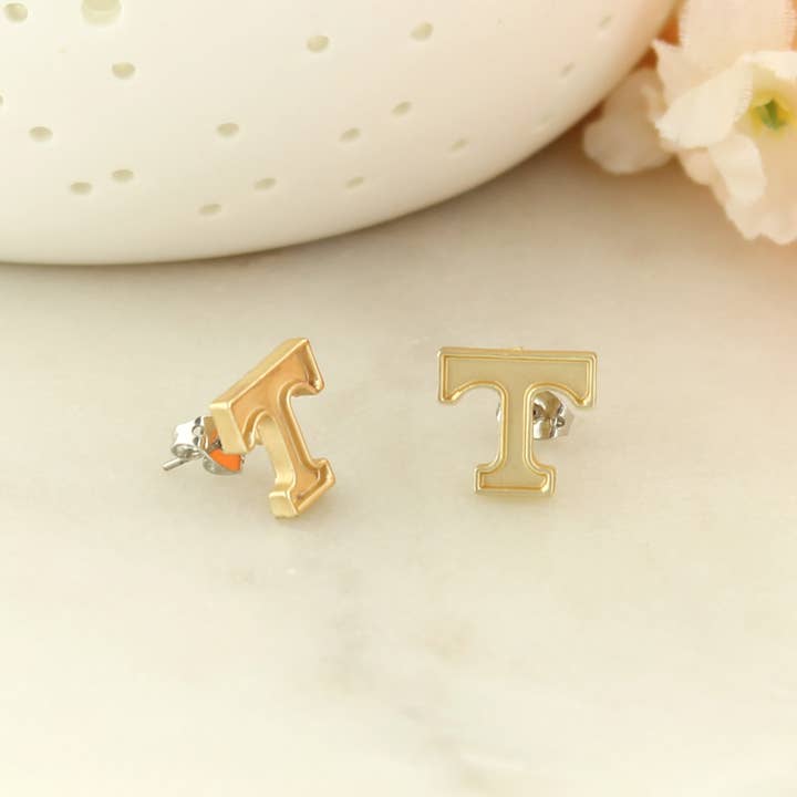 Tennessee Matte Gold Logo Stud Earrings for wholesale by Seasons Jewelry