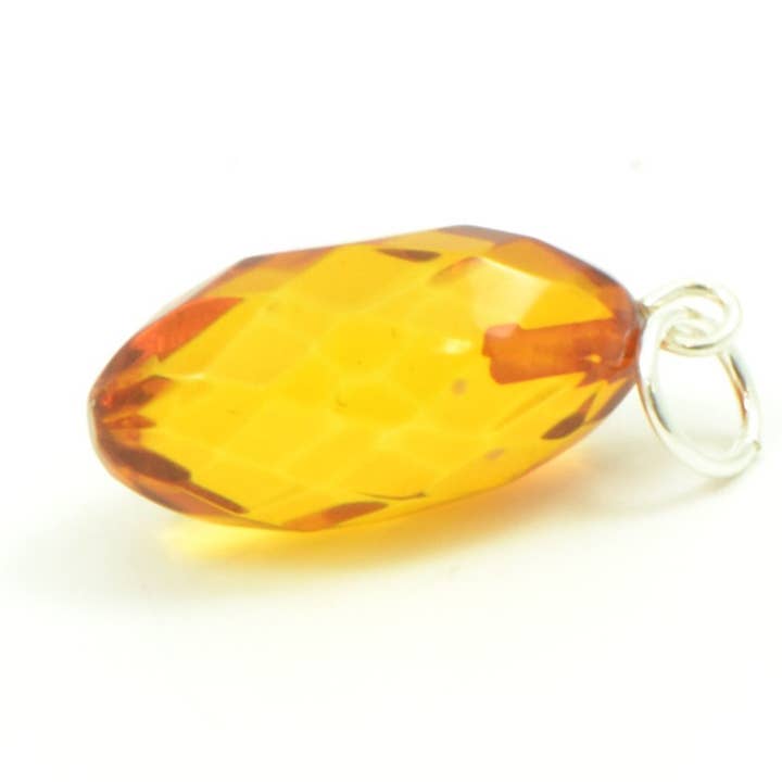 Cognac Faceted Amber Pendant with 925 Sterling Silver for wholesale by The Natural Amber