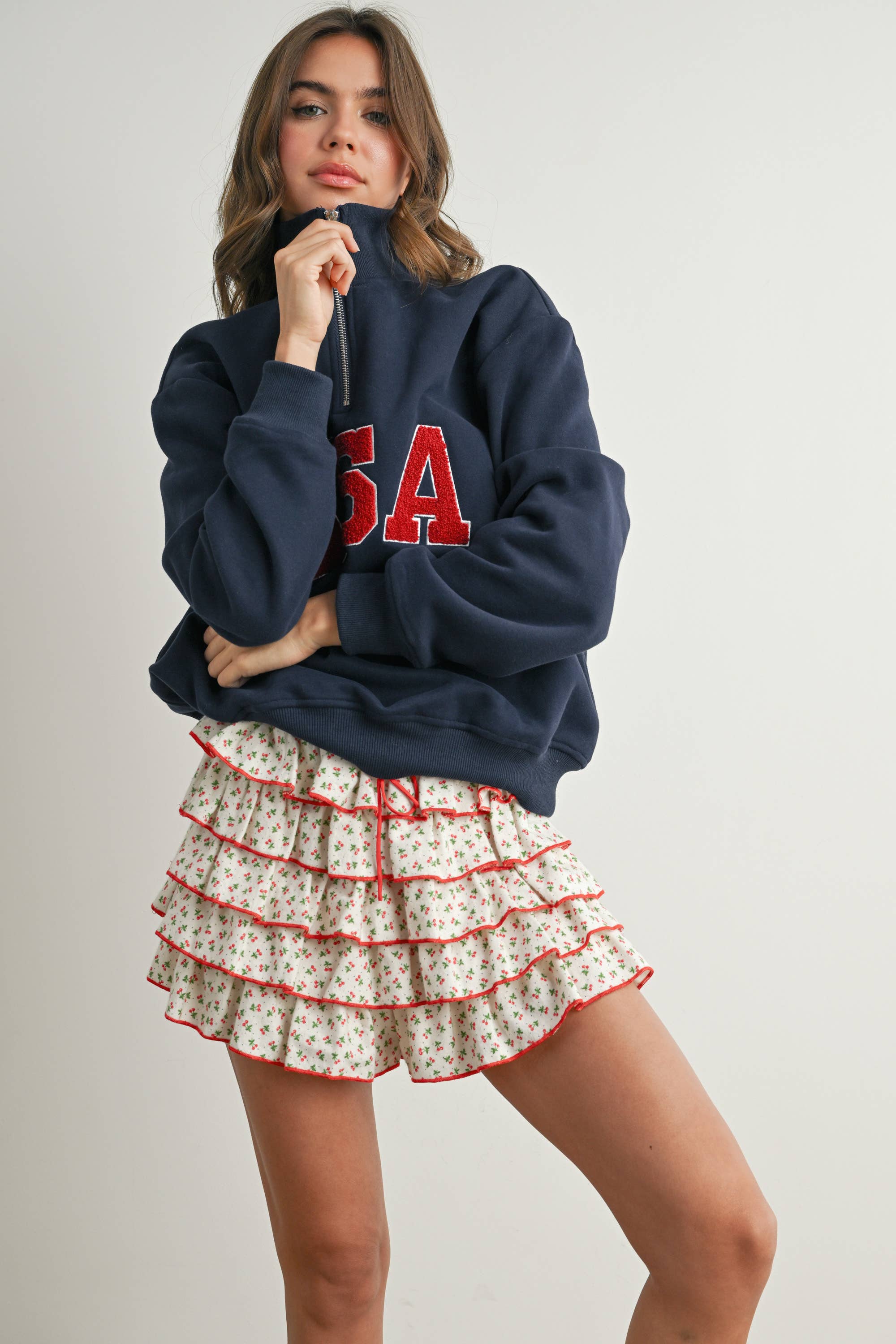 BUTTERMELON - Wholesale Sweatshirt - Women's - Quarter Zip Long Sleeve Top - BMT779522