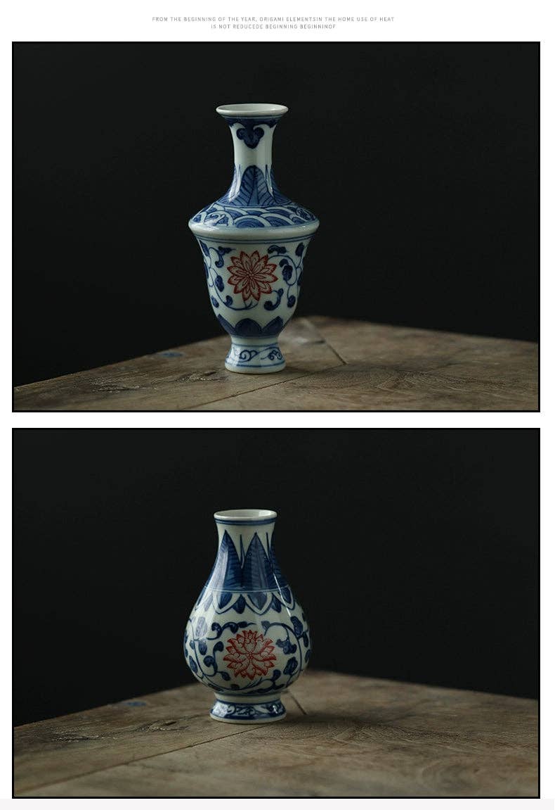 Gohobi （We cover U.S. import duties） - Wholesale Vase - Gohobi Hand-painted Blue and White Porcelain Vase (Red Flowers)33