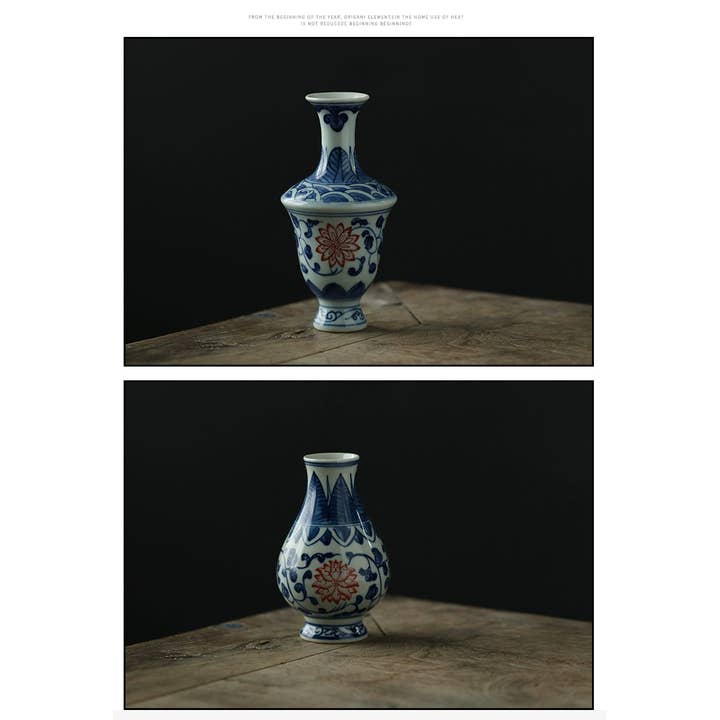 Gohobi (We cover U.S. import duties) - Wholesale Vase - Gohobi Hand-painted Blue and White Porcelain Vase (Red Flowers)33